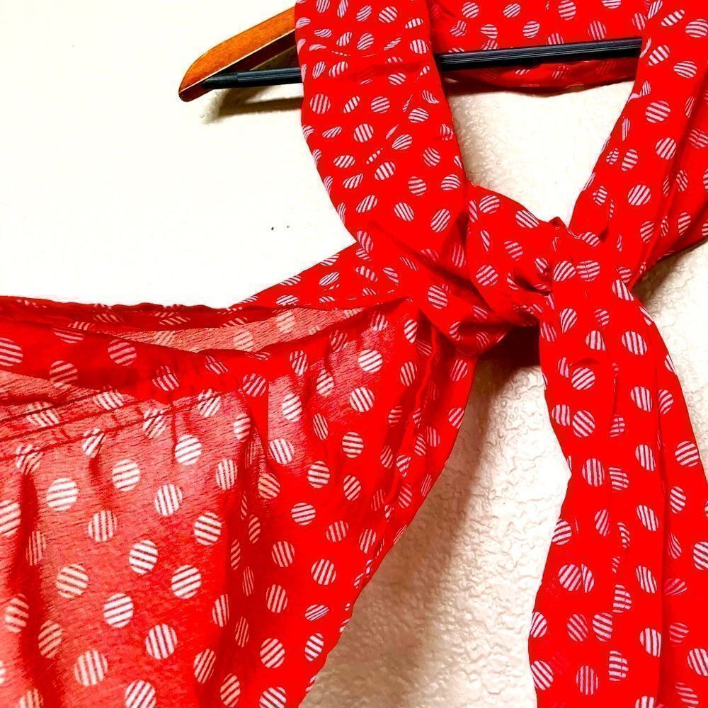 Red Polka Dot Sheer Print Scarf - Picture 2 of 4